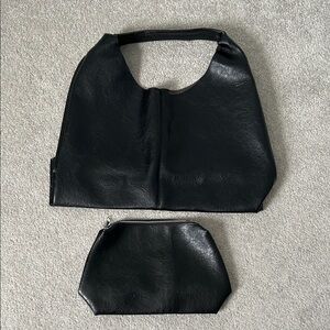🔥🆕🔥 TIKONT Black Vegan Leather Slouchy Hobo Bag & Matching Zip Pouch Set